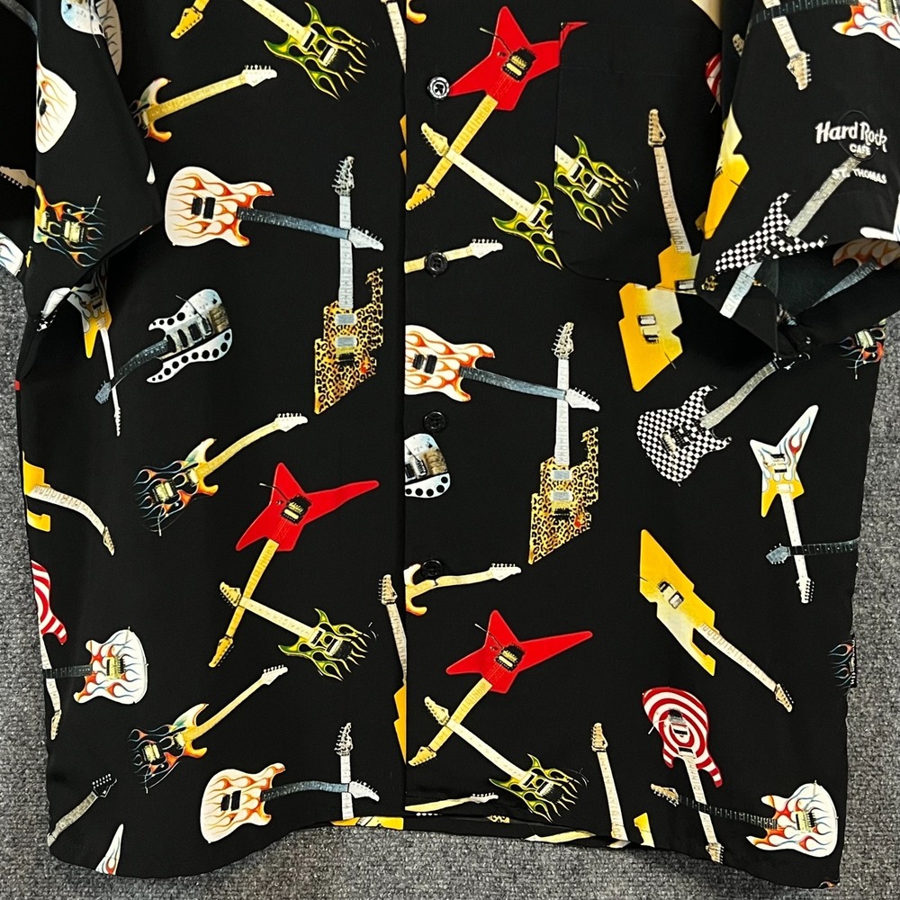 Mens VTG Dragonfly Clothing Co. Hard Rock St Thomas AOP Guitar Camp Shirt Size M - Picture 7 of 13